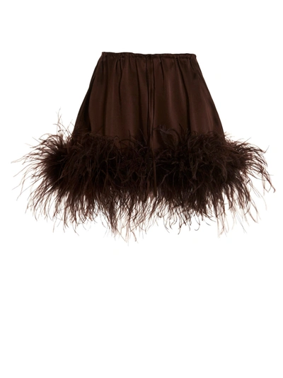 Oseree Feather-trim Fitted Skirt In Brown