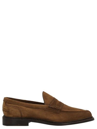 Tricker's Almond Toe Suede Loafers In Brown