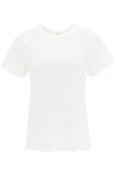 Totême Toteme Monogram Embroidered Curved T Shirt In White