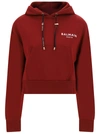 Balmain Cropped-hoodie Mit Logo In Rouge Fonce/naturel