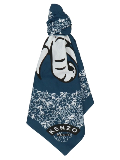 Kenzo Printed Cotton Scarf In Blue