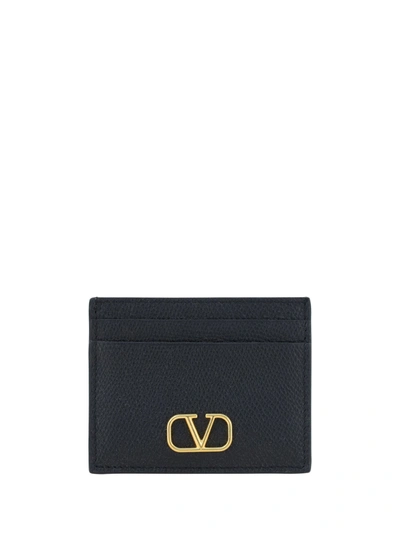 Valentino Garavani Vlogo Leather Card Holder In Nero