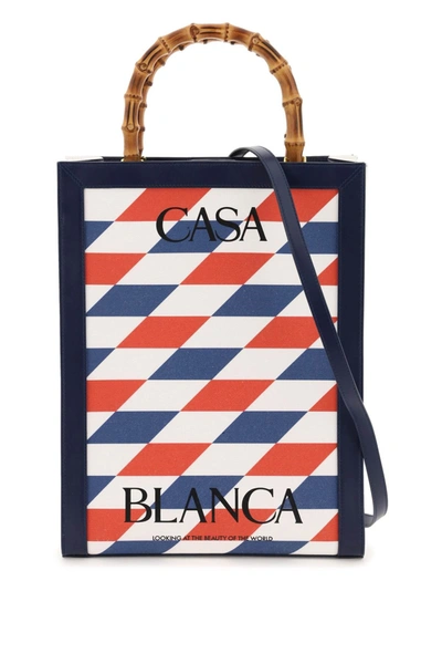 Casablanca Canvas Tote Bag In Blue,white,red