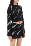 Rotate Birger Christensen Rotate Sequined Logo Cropped Sweater In Black