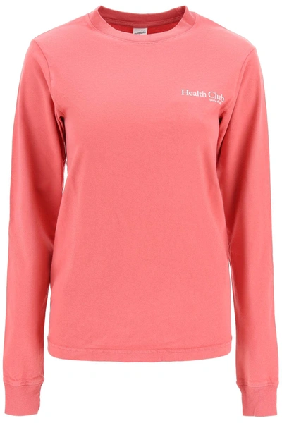 Sporty And Rich Long Sleeve Crew-neck T-shirt With Contrasting Print In Pink