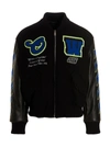 Off-white Leather Varsity Bomber With Patchwork In Black