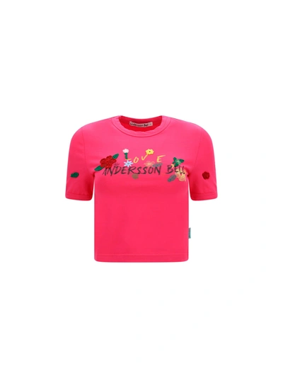 Andersson Bell Embroidered Logo-print Cropped T-shirt In Pink