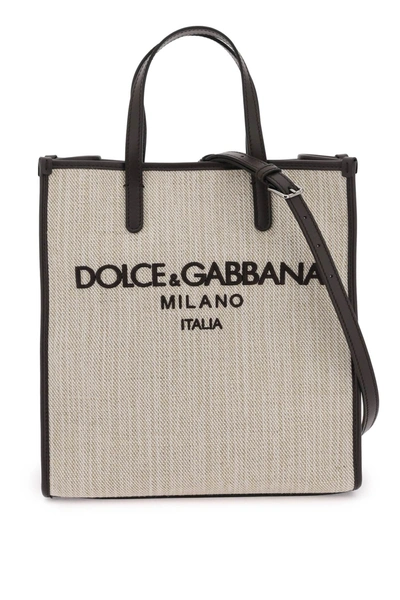 Dolce & Gabbana Textured Canvas Tote Bag In Multicolor
