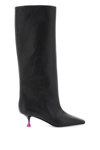 3juin Agata 095 High Heels Ankle Boots In Black Leather In Black, Fuchsia