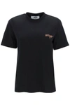 Msgm Black T-shirt With Contrast Embroidered Logo In Black