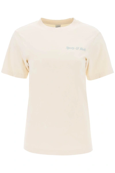 Sporty And Rich Sporty Rich T Shirt With Print 'hwcny' In Beige