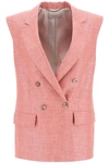 AGNONA DOUBLE BREASTED VEST IN SILK, LINEN AND WOOL