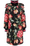 Dolce & Gabbana Floral-printed High-neck Long Coat In Black, Pink, Green