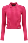 DOLCE & GABBANA LONG SLEEVED POLO SHIRT IN RIBBED KNIT