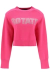 Rotate Birger Christensen Rotate Rhinestone Logo Organic Cotton Sweater In Fuchsia