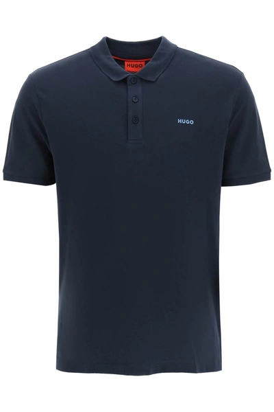 Hugo Cotton Logo Polo Shirt In Blue