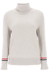 THOM BROWNE TURTLENECK SWEATEAR WITH TRICOLOR INTARSIA