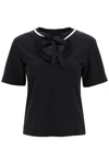 SIMONE ROCHA T SHIRT WITH HEART SHAPED CUT OUT AND PEARLS