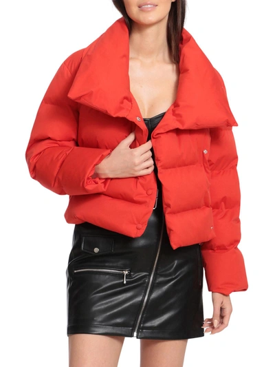 Avec Les Filles Womens Quilted Cold Weather Puffer Jacket In Orange