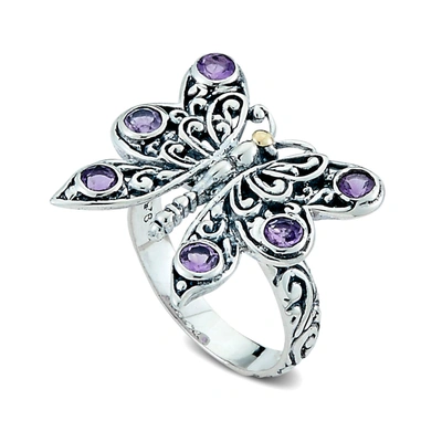 Samuel B Jewelry Sterling Silver And 18k Yellow Gold Amethyst Butterfly Ring