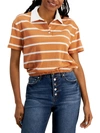 CRAVE FAME WOMENS COLLARED STRIPED POLO TOP