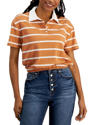CRAVE FAME WOMENS COLLARED STRIPED POLO TOP