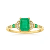 Canaria Fine Jewelry Canaria Emerald Ring With Diamond Accents In 10kt Yellow Gold In Yellow