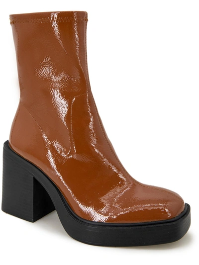 Kenneth Cole New York Amber Womens Faux Leather Slip On Ankle Boots In Rust