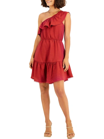 Bar Iii Womens One Shoulder Ruffled Mini Dress In Red