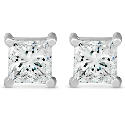 Pompeii3 3 Ct Tdw Princess Cut Diamond Screw Back Studs 14k White Gold Lab Grown In Silver