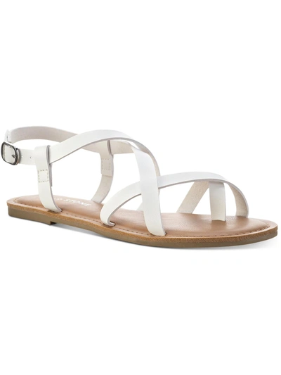 Sun + Stone Roxxie Womens Faux Leather Ankle Strap Flats In White
