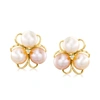 Ross-simons 6.5-7mm Multicolored Cultured Pearl Flower Earrings With Diamond Accents In 18kt Gold Over Sterling In Multi