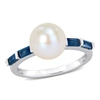 Mimi & Max 8-8.5mm Freshwater Cultured Pearl 3/4ct Tgw Baguette Sapphire Ring 10k White Gold In Multi