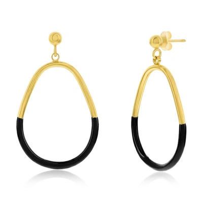 Simona Sterling Silver, Black Enamel Pear-shaped Earrings - Gold Plated