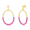 Simona Sterling Silver, Rose Violet Enamel Oval Earrings - Gold Plated In Pink
