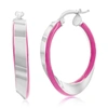 SIMONA STERLING SILVER, ROSE VIOLET ENAMEL TWIST HOOP EARRINGS