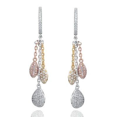 Suzy Levian Tri-tone Sterling Silver White Cz Dangle Earrings