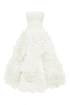 Milla Dramatically Flowered Tulle Dress In White