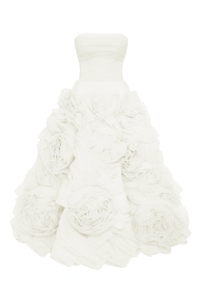 Milla Dramatically Flowered Tulle Dress In White