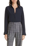 Nili Lotan Julien Silk Button-up Shirt In Dark Navy