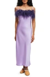 Sleeper Boheme Feather-trimmed Lenzing Ecovero-satin Maxi Dress In Lilac