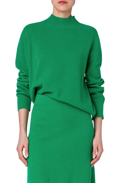 Akris Punto Cashmere Blend Ribbed Knit Sweater In Green