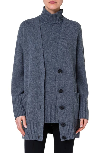 Akris Punto V-neck Cashmere-wool Cardigan In Slate