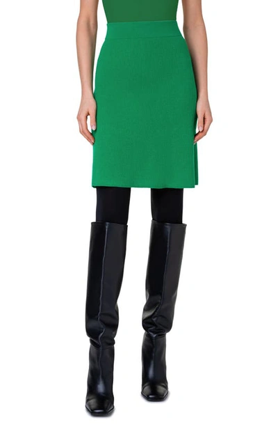 Akris Punto Cashmere-wool Ribbed Knit A-line Mini Skirt In Green