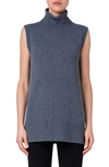 Akris Punto Long Wool Cashmere Turtleneck Top In 085 Slate