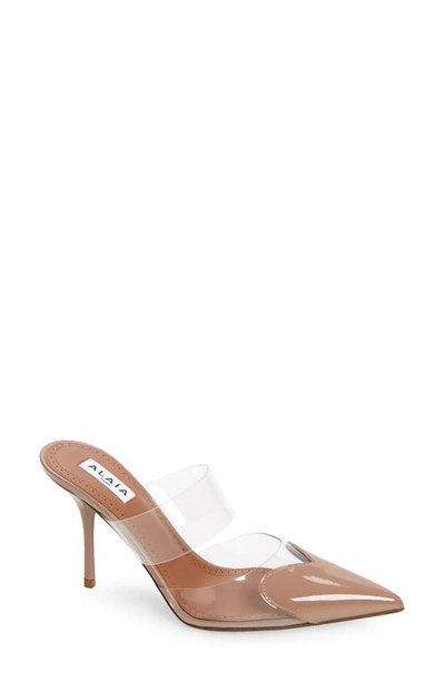 Alaïa High Love Heart Pointed Toe Mule In Beige