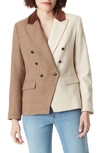 Sam Edelman Imogen Colorblock Herringbone Double Breasted Blazer In Slate Black - Mila Plaid Combo