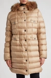 MONCLER HIRMAFUR QUILTED DOWN COAT WITH REMOVABLE GENUINE SHEARLING TRIM