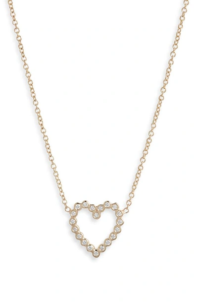 Zoë Chicco 14k Yellow Gold Bezel Diamonds Diamond Open Heart Pendant Necklace, 16-18