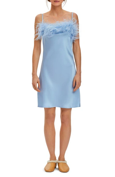 Sleeper Feather-trim Boheme Mini Dress In Light Blue